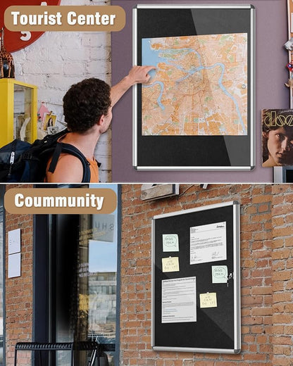 38"x28" Enclosed Bulletin Board, Lockable Weather-Resistant Aluminum Cork - Image 8