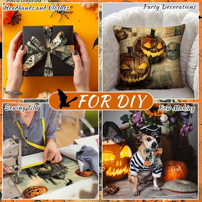 Ganeen 60 Pcs 10 x 10 Inch Vintage Halloween Quilting Fabric Squares Spooky - Image 6