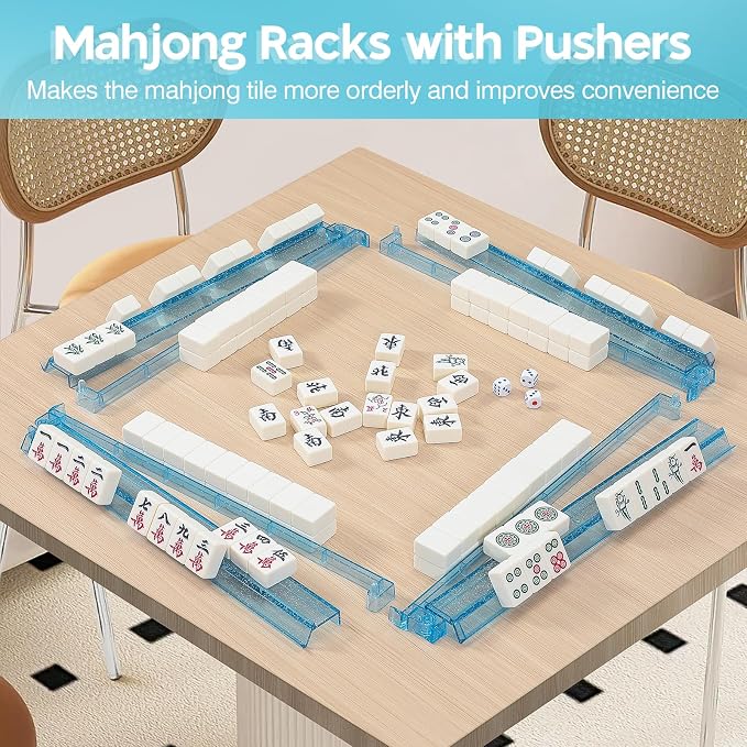 Mahjong Racks with Pushers Set of 4, Mahjong Tile Pushers and Racks, Acrylic - Image 6