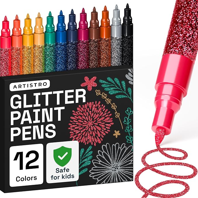ARTISTRO 12 Glitter Paint Pens Sparkly and Shiny by ARTISTRO