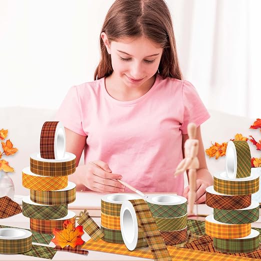12 Pcs Thanksgiving Washi Tape Plaid Pattern Masking Tape Decorations - Image 8