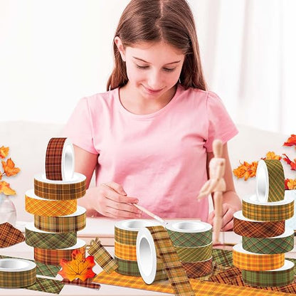 12 Pcs Thanksgiving Washi Tape Plaid Pattern Masking Tape Decorations - Image 8