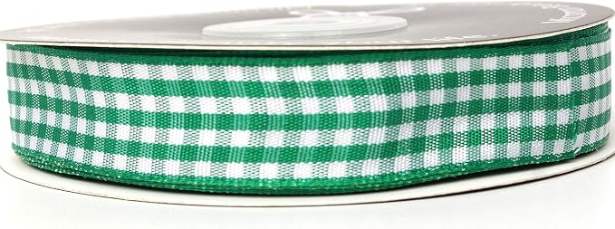 Green Gingham Plaid Checked Ribbon 25 Yards Each Roll 100% Polyester - Image 3
