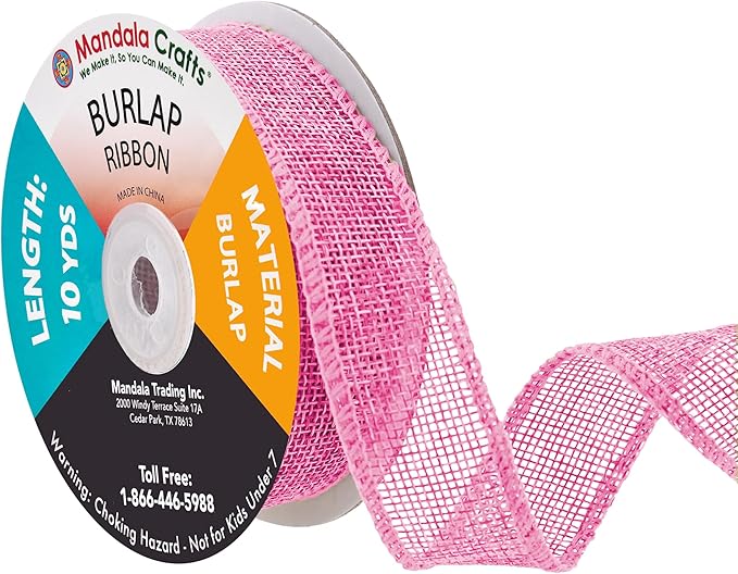 Mandala Crafts Pink Burlap Ribbon 1 Inch Wide Jute Ribbons by MandalaCrafts