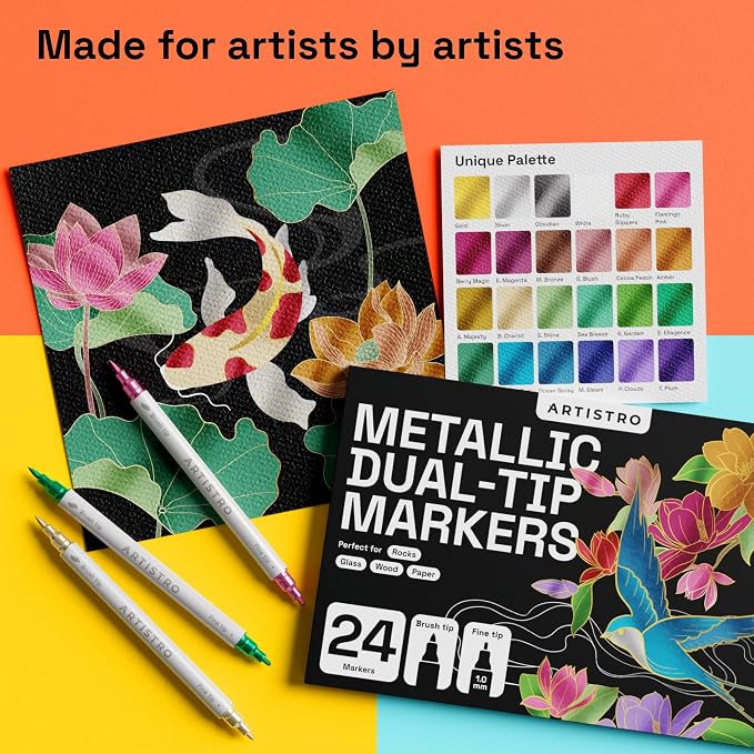 ARTISTRO 24 Metallic Dual Tip Brush + Fine Acrylic Paint Markers - Image 4