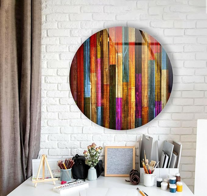 My Photostation.com 24'' Diameter Colorful Wood Pattern Round Glass Wall Art - Image 4