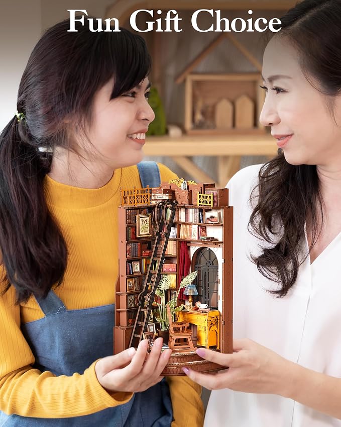 ROBOTIME Book Nook Kit, DIY Miniature House Kit, 3D Wooden Puzzle Bookends - Image 9