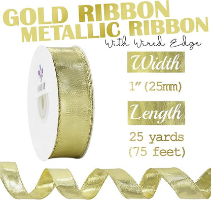 MEEDEE Gold Wired Woven Metallic Ribbon - Image 2