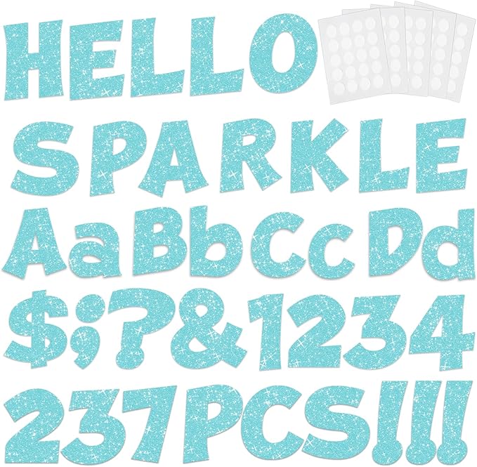 237 Pcs Glitter Bulletin Board Letters, Numbers and Punctuation, Poster Board by xiheer