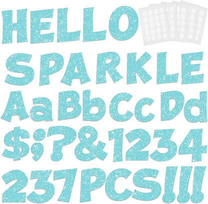 237 Pcs Glitter Bulletin Board Letters, Numbers and Punctuation, Poster Board by xiheer