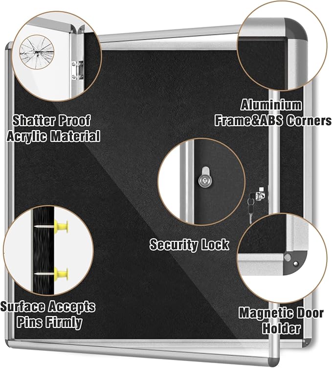 38"x38" Enclosed Bulletin Board, Lockable Weather-Resistant Aluminum Cork - Image 3