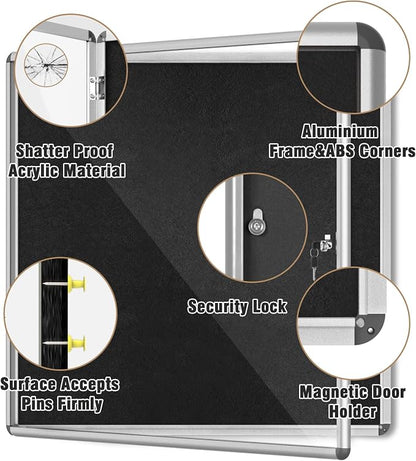 38"x38" Enclosed Bulletin Board, Lockable Weather-Resistant Aluminum Cork - Image 3
