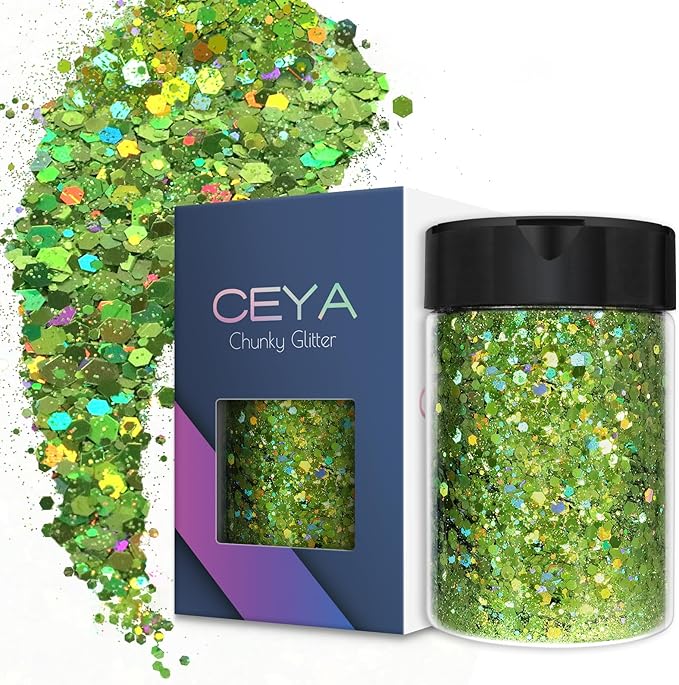 Ceya Holographic Chunky Glitter, 4.9oz/ 140g Light Green Craft Glitter Powder by CEYA