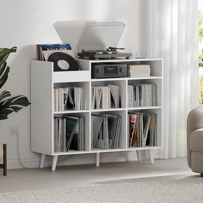 Cozy Castle Large Record Player Stand, Vinyl Storage Cabinet Mid Century Modern - Image 7
