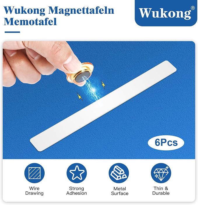 Wukong 6 Pack | 30x3cm Magnetic Stainless White Boards Strips, Adhesive Backing - Image 2