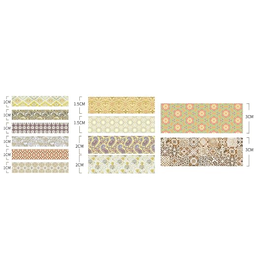 12 Rolls Exotic Charm Washi Tape Set Floral Arts Adhesive Tapes Geometric - Image 4