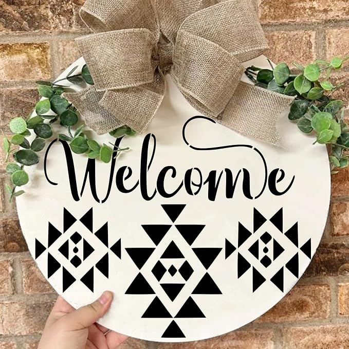 9 Pcs Welcome Stencils for Painting on Wood Reusable Round Home Sweet Home - Image 3