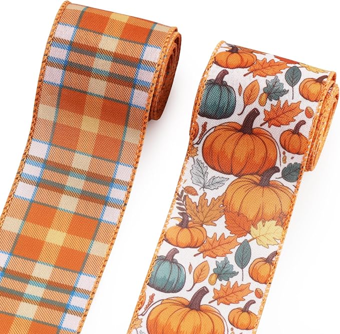 2 Rolls Fall Pumpkin Craft Ribbons by Estivaux