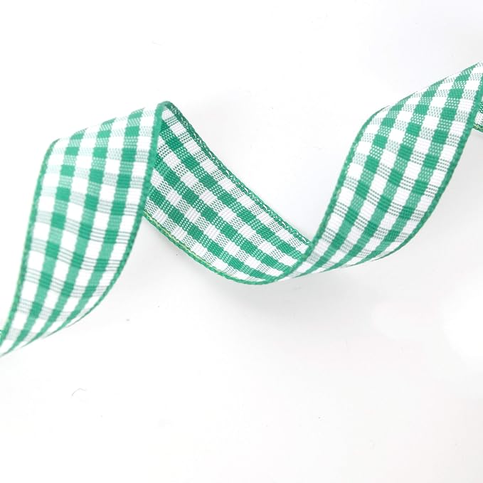 Green Gingham Plaid Checked Ribbon 25 Yards Each Roll 100% Polyester - Image 6