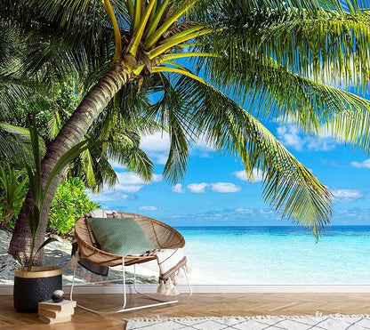 AFZEVEB-Beach Wall Mural Tropical Palm Tree Landscape Wallpaper - Image 2