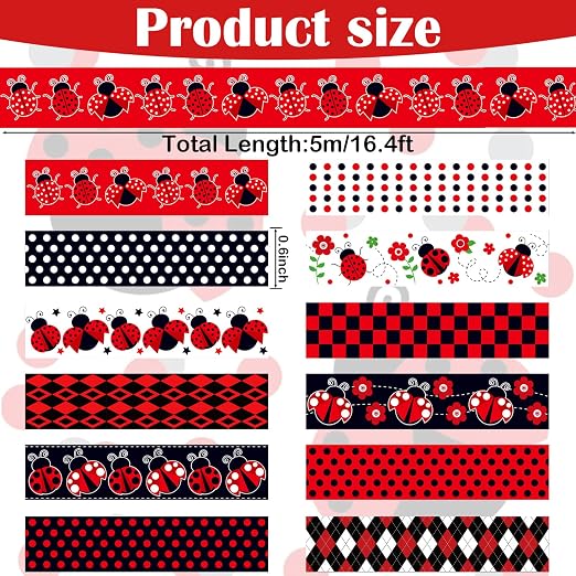 12 Rolls Insect Washi Tape, Seven Star Ladybug Masking Tape, Scrapbooking - Image 2