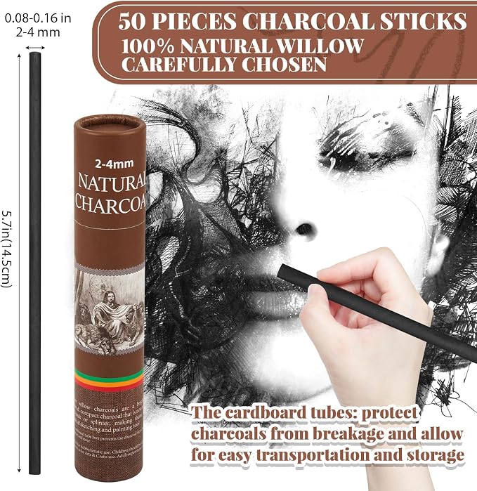 Gueevin 50 Pcs Willow Charcoal Sticks, Willow Charcoal, and Fine Art Christmas - Image 2