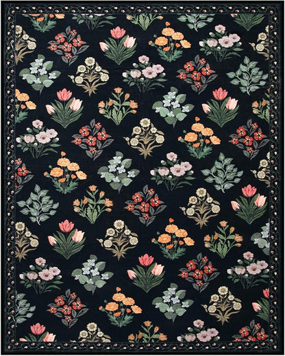 Wonnitar Floral Print 8x10 Washable Rug, Non Slip Black Dining Room Rug - Image 8