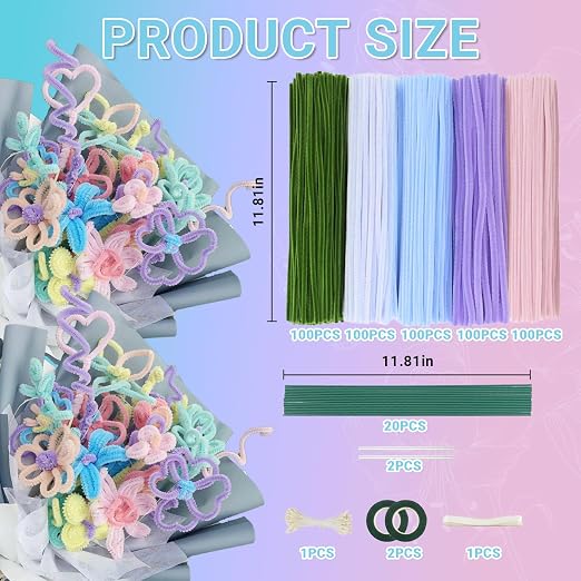 400 Pcs Pipe Cleaners Craft Kit and Craft Supplies Set, 4 Colors Chenille Stems - Image 2