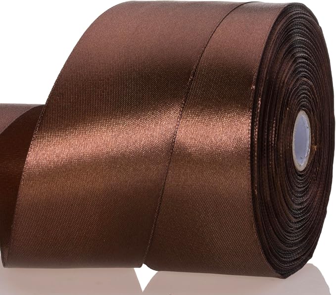 2 Inch Brown Solid Satin Ribbon, 50 Yards Craft Fabric Ribbon by YASEO