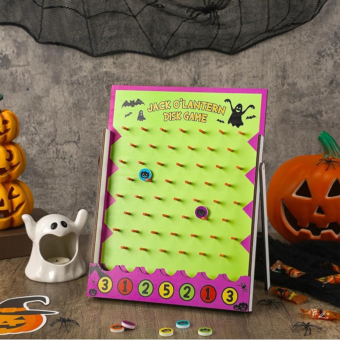 8 Pcs Halloween Carnival Disk Drop Game Jack O'Lantern Wood Desktop Disc Drop - Image 3