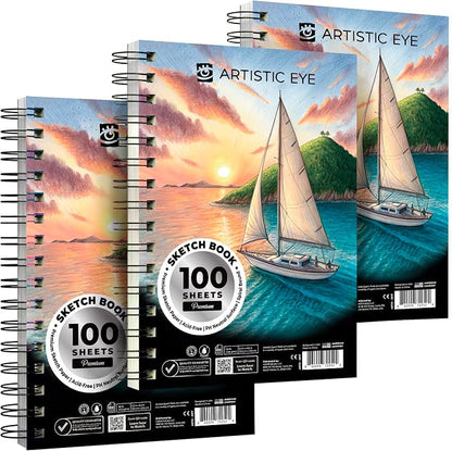 ARTISTIC EYE 5.5X8.5” Premium Sketch Book Set, Spiral Bound, Acid-Free Drawing by ARTISTICEYE