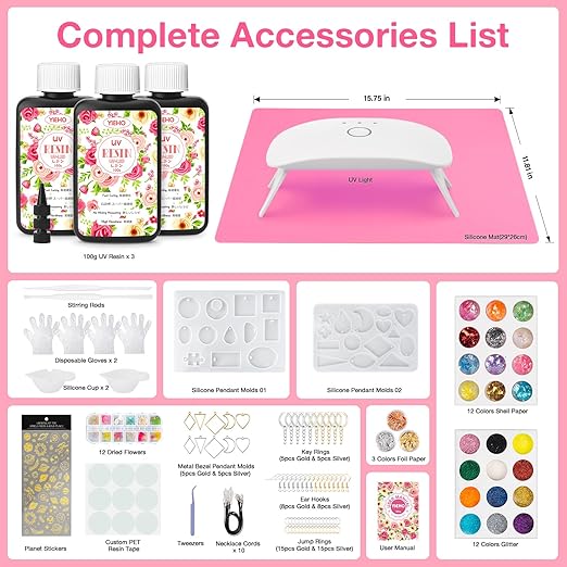 YIEHO 300g UV Resin Kit with Light and Molds, Upgraded Crystal Clear Hard UV - Image 2