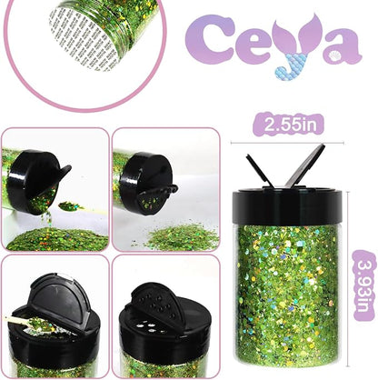 Ceya Holographic Chunky Glitter, 4.9oz/ 140g Light Green Craft Glitter Powder - Image 4