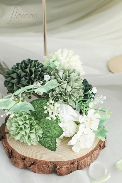 Floroom Artificial Dahlia Flowers 25pcs Real Looking Forest Green Shades Foam - Image 4