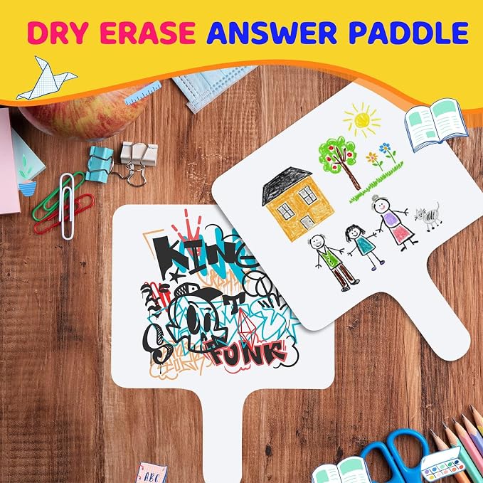 12 Pcs Dry Erase Answer Paddle 7 x 9 Inch Handheld Wooden White Board Double - Image 5