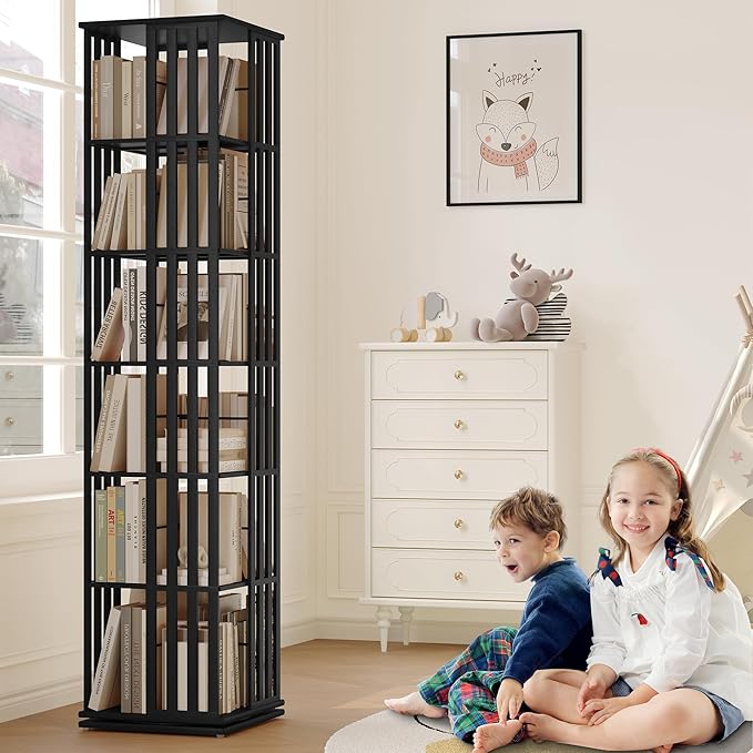 YOWOS Rotating Bookshelf Tower, 360 Display Spinning Bookcase, Bamboo Bookshelf - Image 5