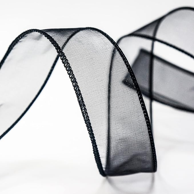 CT CRAFT LLC Sheer Organza Wired Ribbon 1.5" x 50Yards Black - Image 3