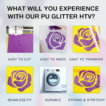 HTVRONT Purple Glitter HTV Heat Transfer Vinyl Rolls - Image 3