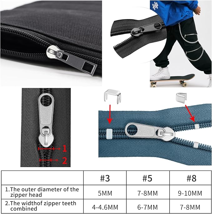 JEXZON Zipper Repair Kit, #3#5#8 Zipper Slider Replacement - Image 6