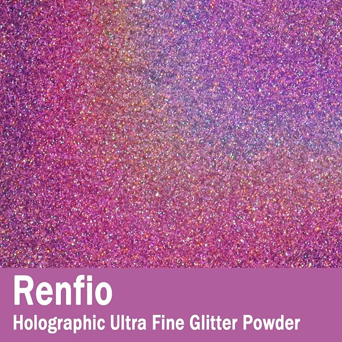 Renfio Holographic Ultra Fine Glitter Powder Metallic Resin Glitter 2.11 Oz PET - Image 2