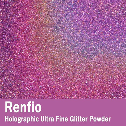 Renfio Holographic Ultra Fine Glitter Powder Metallic Resin Glitter 2.11 Oz PET - Image 2