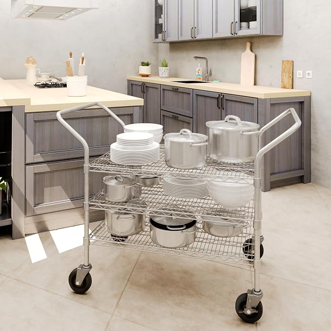 24" W x 36" L x 36" H Chrome Heavy Duty Utility Cart | 3-Tier | NSF Commercial - Image 3