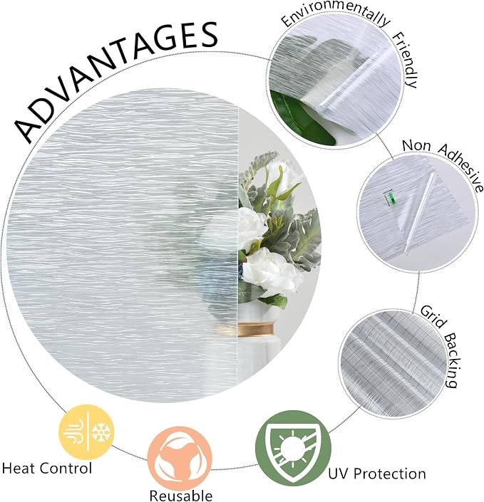 VELIMAX Frosted Window Privacy Film Non Adhesive Window Cling Removable Glass - Image 7