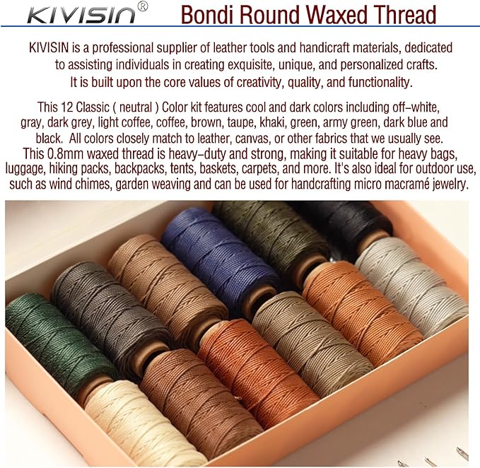 12 Classic Colors Round Waxed Thread, 0.8mm 35Yards Spool Polyester Wax Coated - Image 6