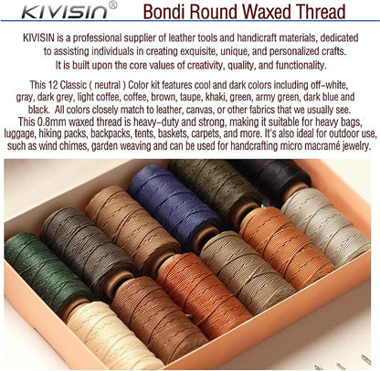 12 Classic Colors Round Waxed Thread, 0.8mm 35Yards Spool Polyester Wax Coated - Image 6