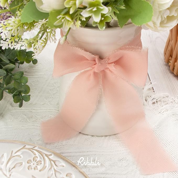 Ribbli Chiffon Silk Ribbon, 1.5 inch x 30 Yard, Blush Pink/Dusty Pink/Mauve - Image 4