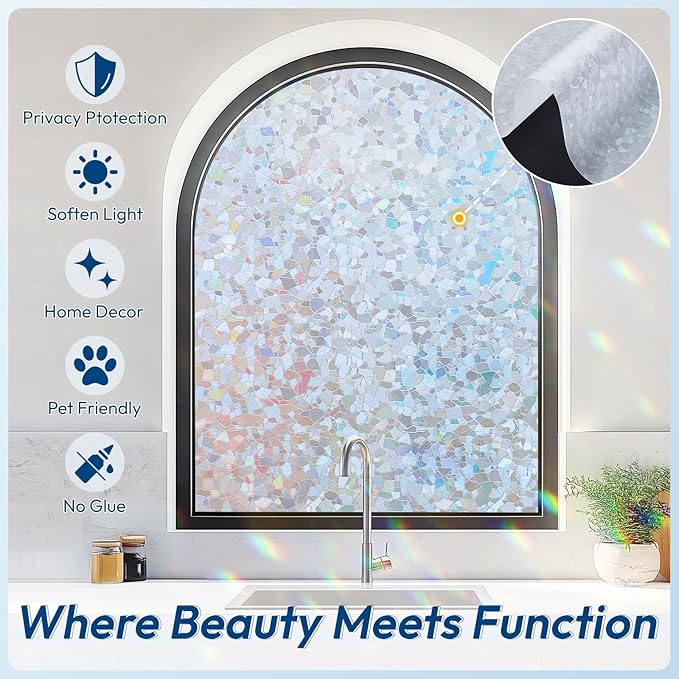 rabbitgoo Rainbow Window Privacy Film Decorative Stained Glass Diamond Pattern - Image 4