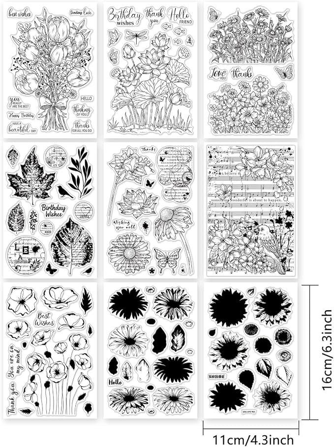ORIGACH 9 Sheets Plants and Flowers Clear Stamps Silicone Transparent Stamps - Image 2