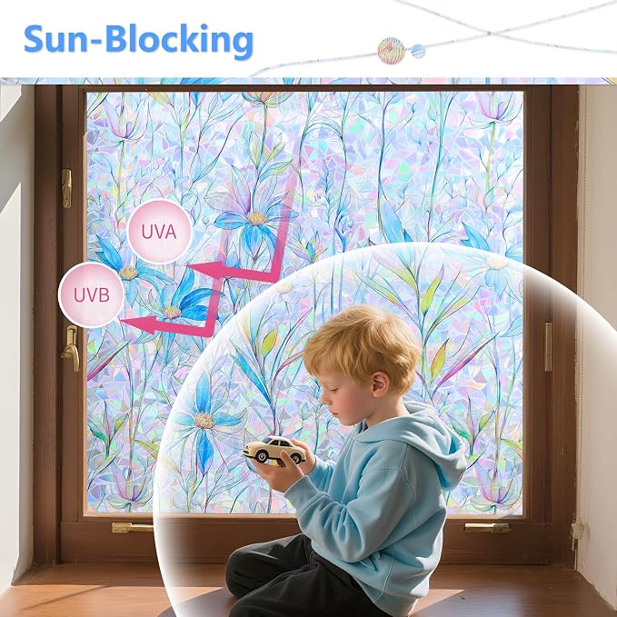 FINNEZ Window Privacy Film Stain Glass Film Flowers Rainbow Window Film Window - Image 4