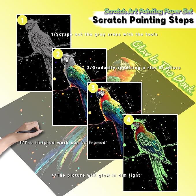 Scratch Paper Art for Adults-Glow in The Dark Scratch Painting Craft Kit|DIY - Image 3